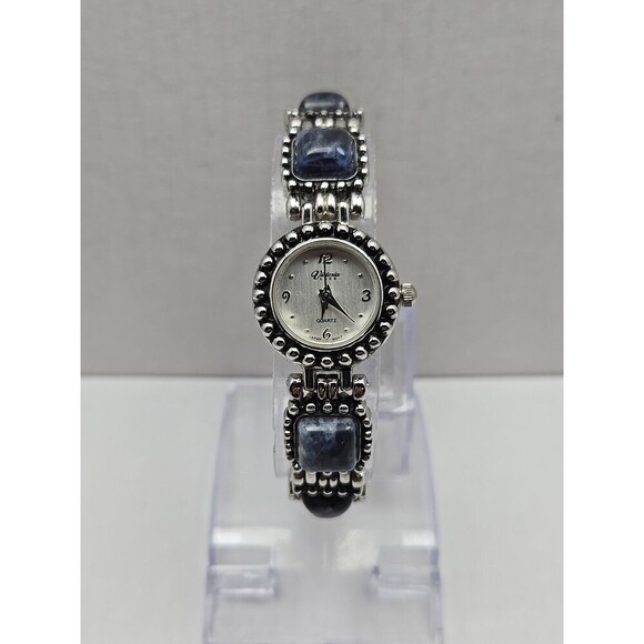 Victoria Lace Quartz Blue Cabochon Watch Japan Silver Tone Womens New Battery - Picture 1 of 10